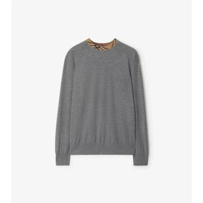 Maglione in lana con bordi a quadri