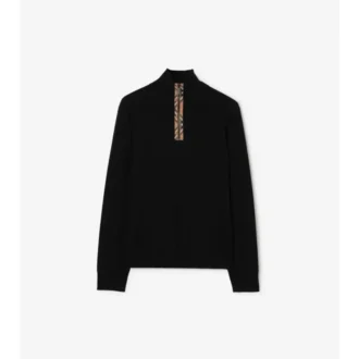Maglione in lana con finiture a quadri e mezza zip