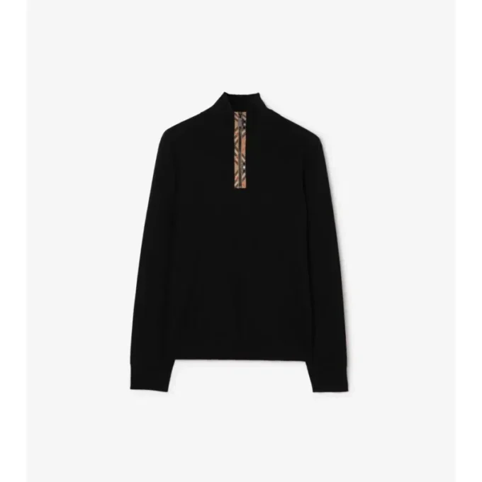 Maglione in lana con finiture a quadri e mezza zip