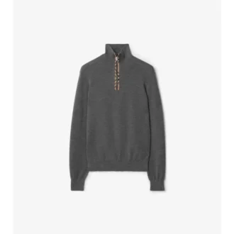 Maglione in lana con finiture a quadri e mezza zip