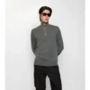 Maglione in lana con finiture a quadri e mezza zip