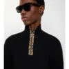 Maglione in lana con finiture a quadri e mezza zip