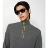 Maglione in lana con finiture a quadri e mezza zip
