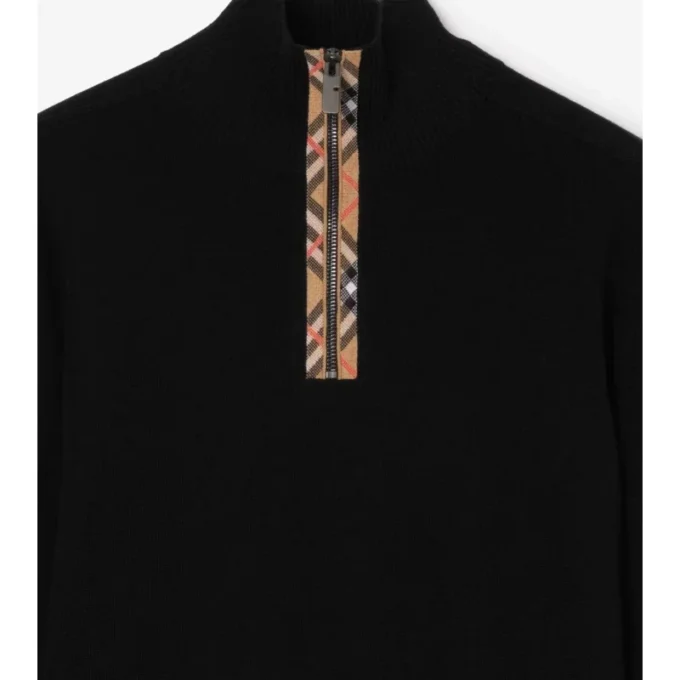 Maglione in lana con finiture a quadri e mezza zip