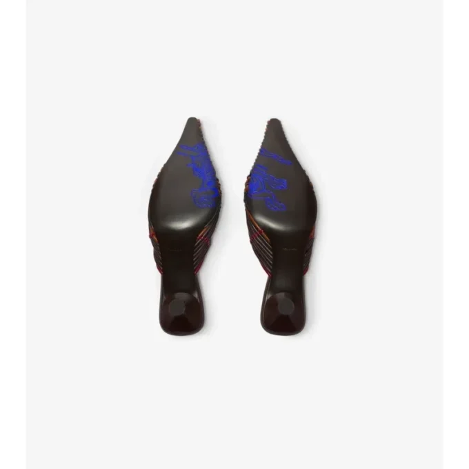 Mules in pelle intrecciata con motivo a quadri