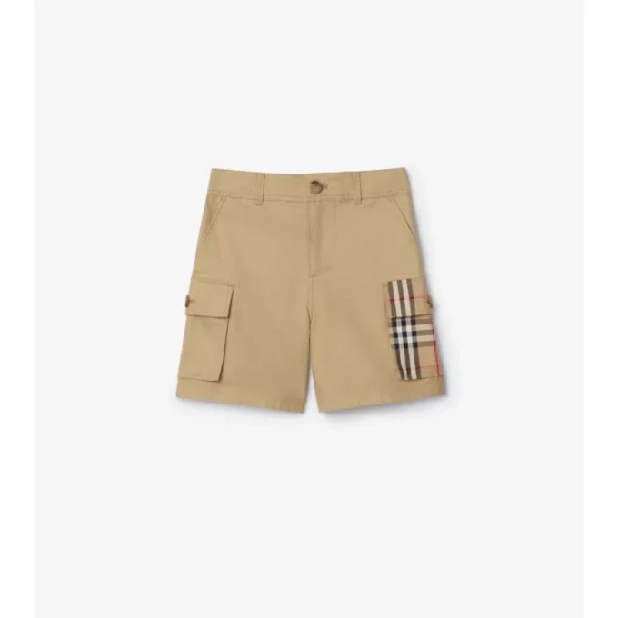 Pantaloncini cargo in cotone con rifiniture a quadri