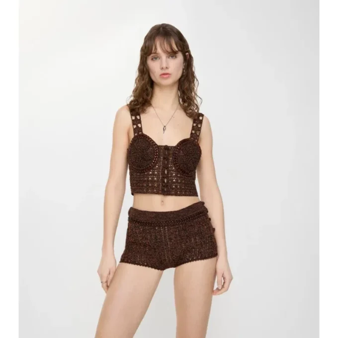 Pantaloncini in cotone Moulina lavorati all’uncinetto