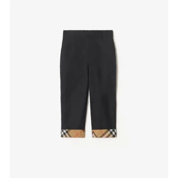 Pantaloni in cotone con risvolto a quadri