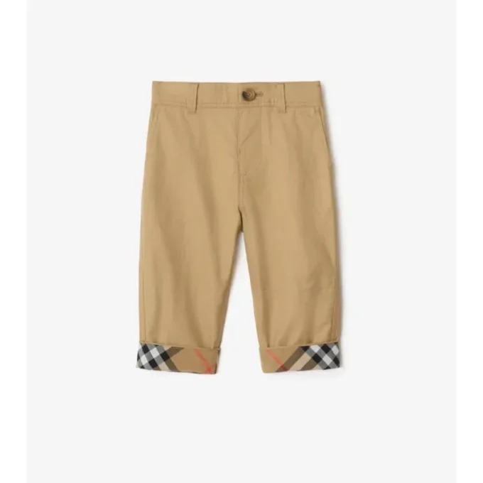 Pantaloni in cotone con risvolto a quadri