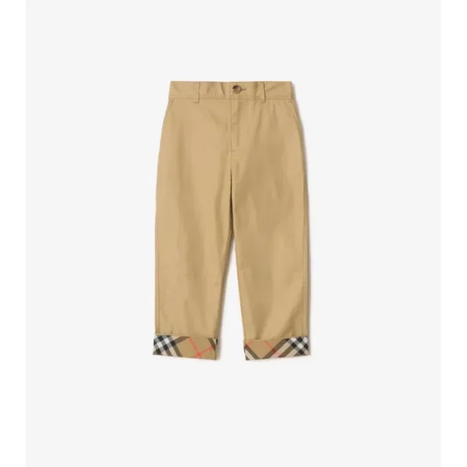 Pantaloni in cotone con risvolto a quadri