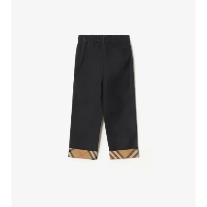 Pantaloni in cotone con risvolto a quadri