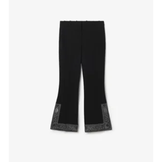 Pantaloni svasati corti in lana e seta ricamati