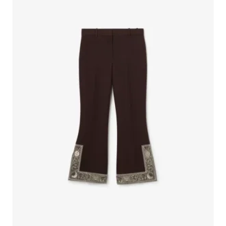 Pantaloni svasati corti in lana e seta ricamati