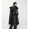 Parka in pelle con bordi sfrangiati staccabili
