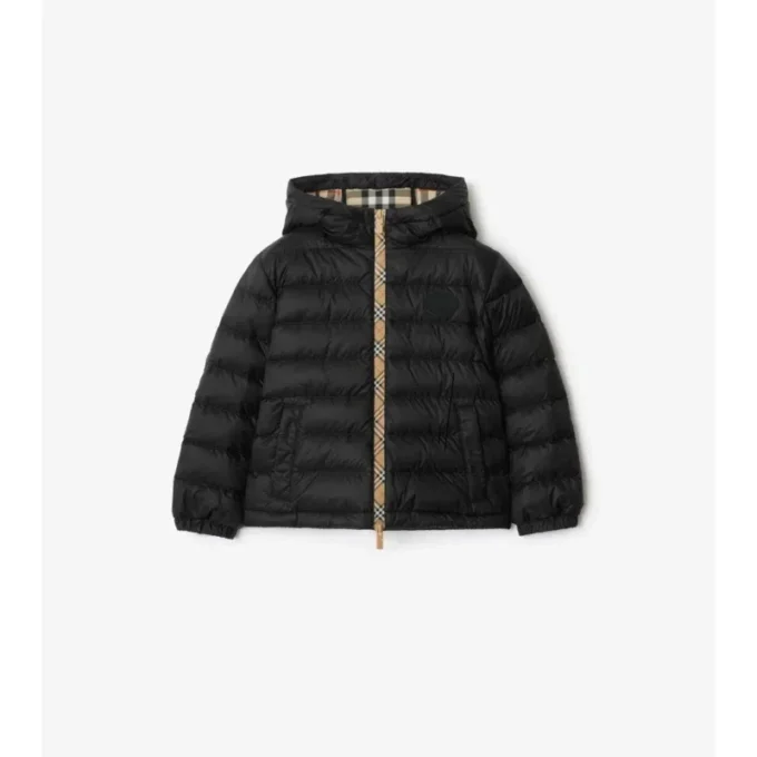 Piumino con cappuccio in nylon a quadri