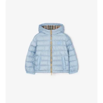 Piumino con cappuccio in nylon a quadri