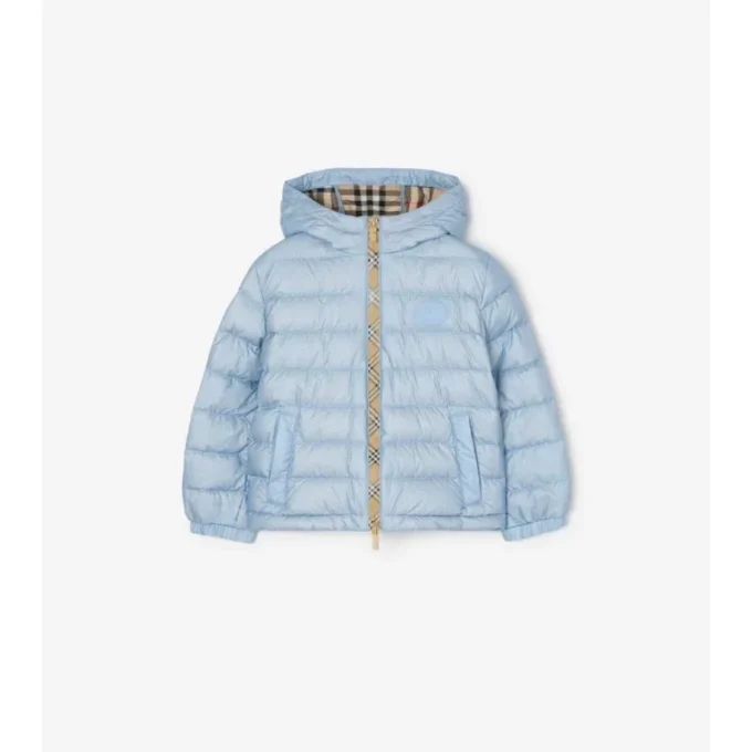 Piumino con cappuccio in nylon a quadri