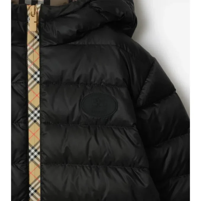 Piumino con cappuccio in nylon a quadri