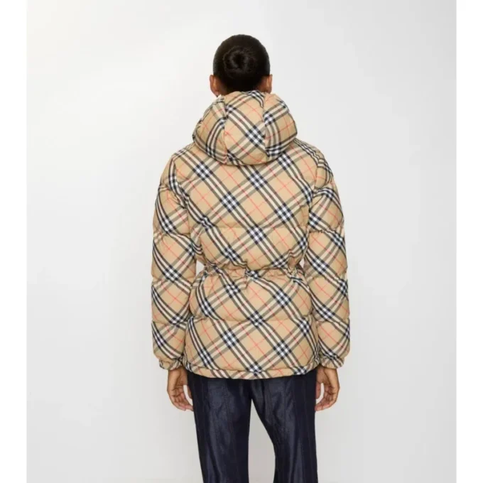 Piumino con cappuccio in nylon con motivo a quadri