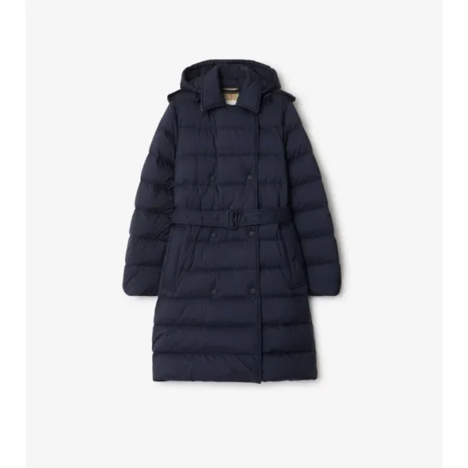 Piumino con cappuccio in nylon di media lunghezza