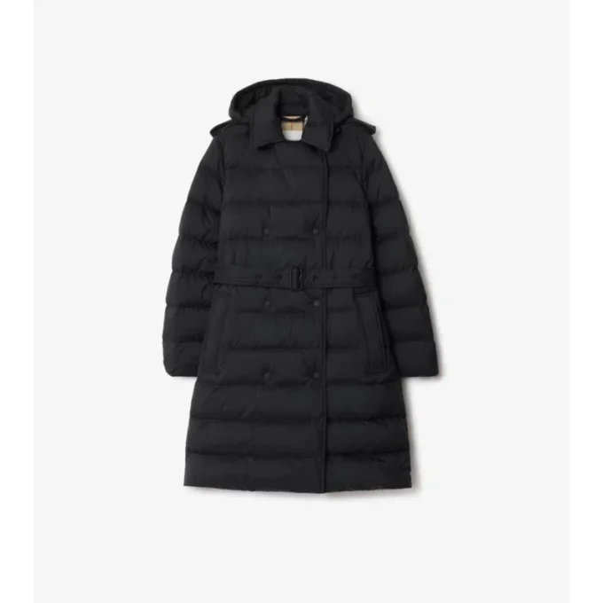 Piumino con cappuccio in nylon di media lunghezza