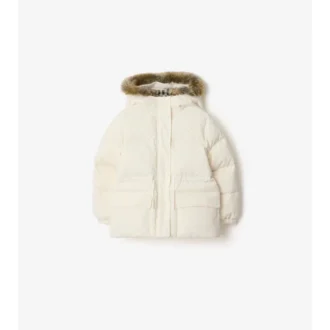 Piumino in nylon con bordi in pelliccia sintetica