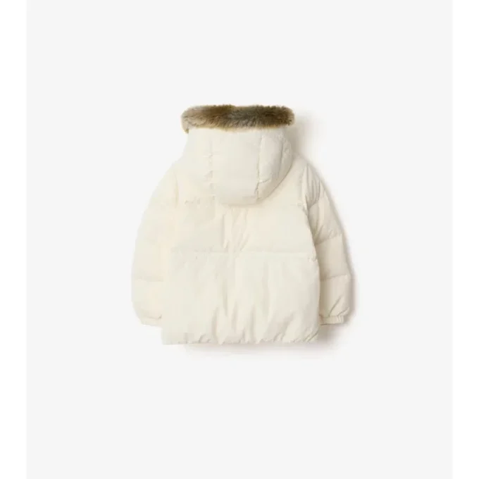 Piumino in nylon con bordi in pelliccia sintetica
