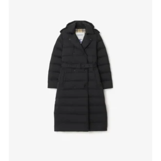 Piumino lungo in nylon con cappuccio