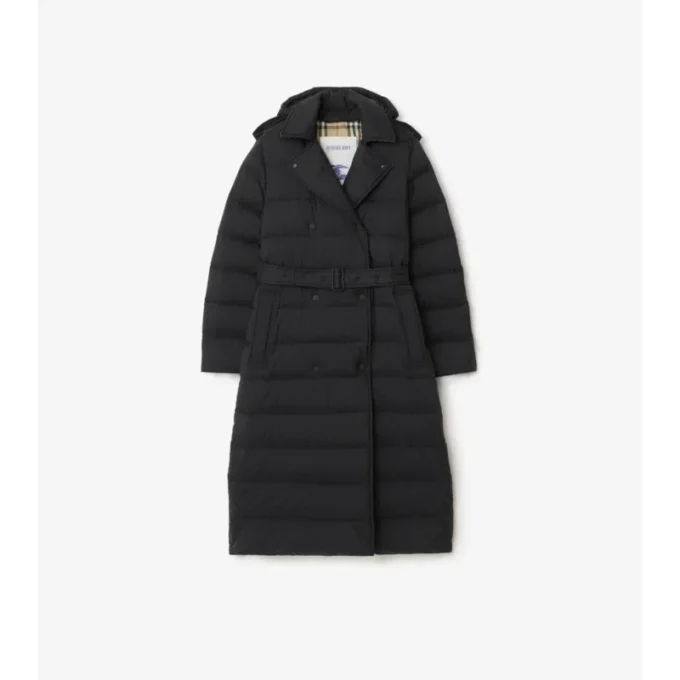 Piumino lungo in nylon con cappuccio