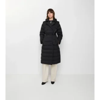 Piumino lungo in nylon con cappuccio