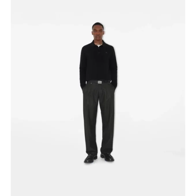 Polo a maniche lunghe in misto cashmere