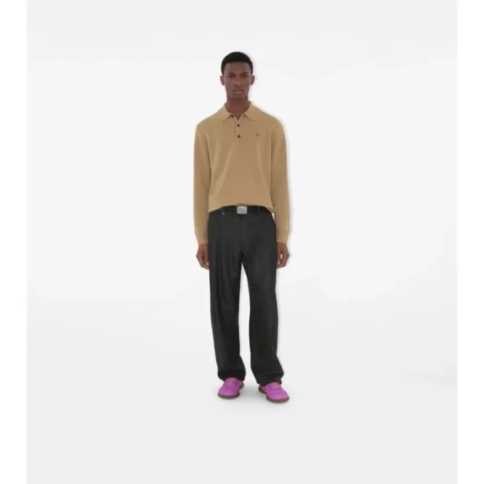 Polo a maniche lunghe in misto cashmere