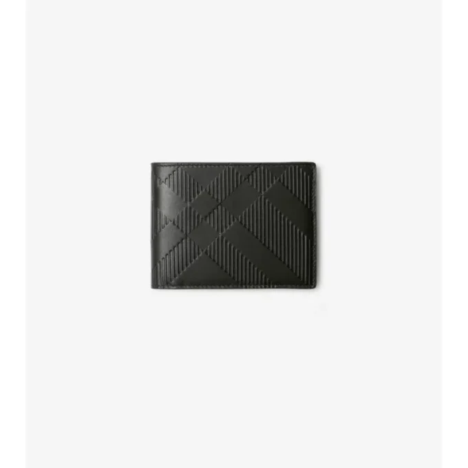 Portafoglio bifold sottile con motivo a quadri goffrato