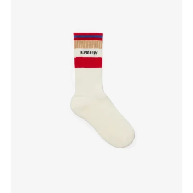 Set di due paia di calze in misto cotone con strisce e logo