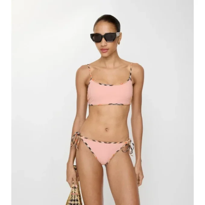 Slip bikini con bordi a quadri