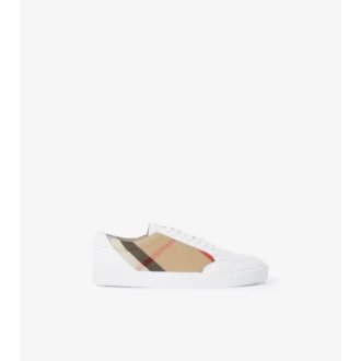 Sneakers con motivo a quadri e pelle
