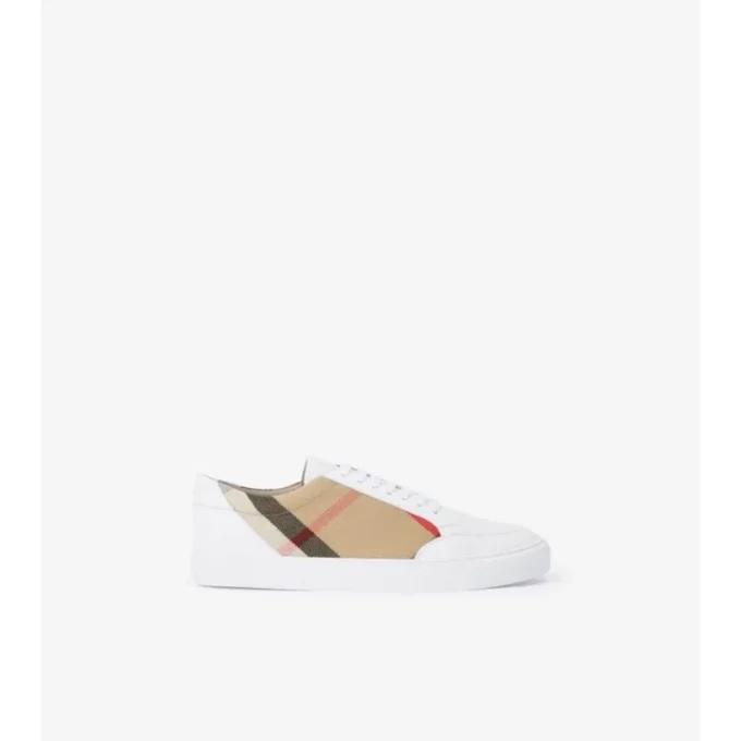 Sneakers con motivo a quadri e pelle