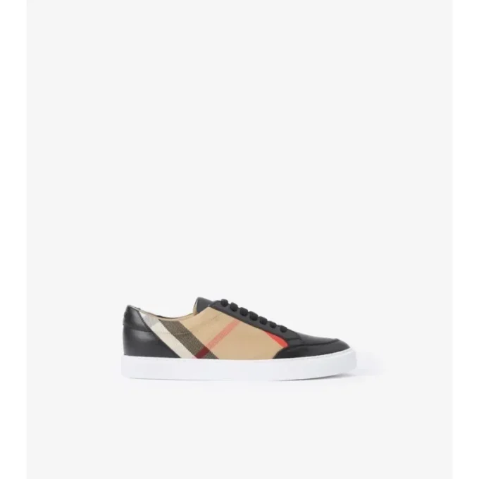 Sneakers con motivo a quadri e pelle