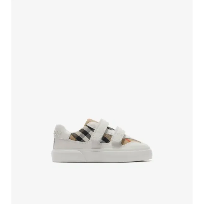 Sneakers con motivo a quadri e pelle