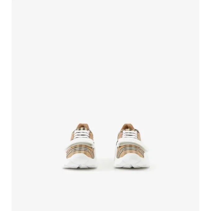Sneakers con motivo a quadri e pelle