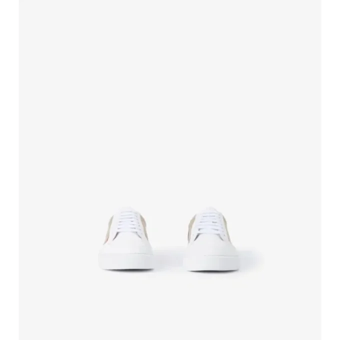 Sneakers con motivo a quadri e pelle