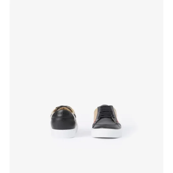 Sneakers con motivo a quadri e pelle