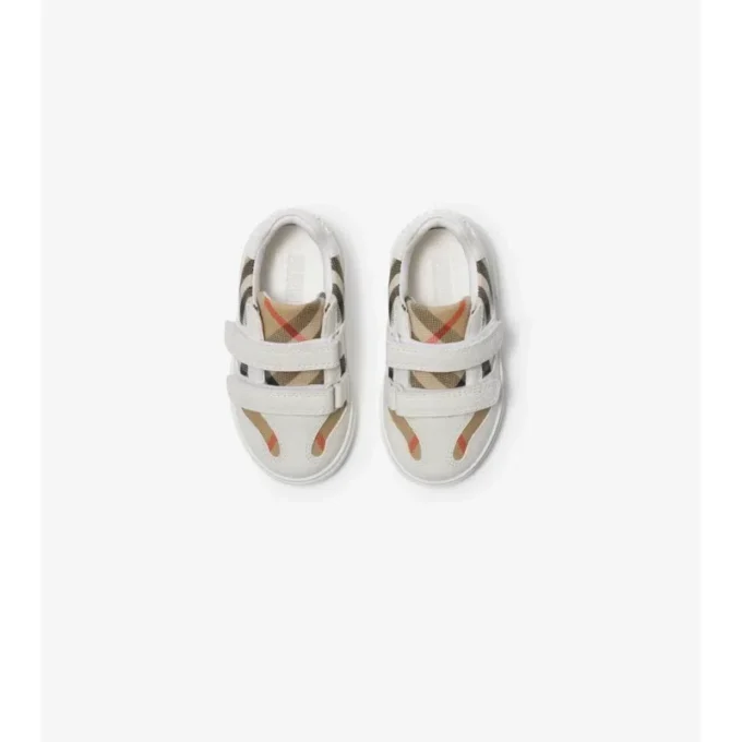 Sneakers con motivo a quadri e pelle