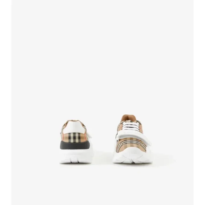 Sneakers con motivo a quadri e pelle