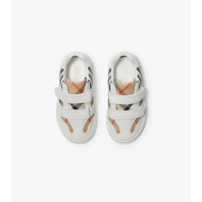 Sneakers con motivo a quadri e pelle