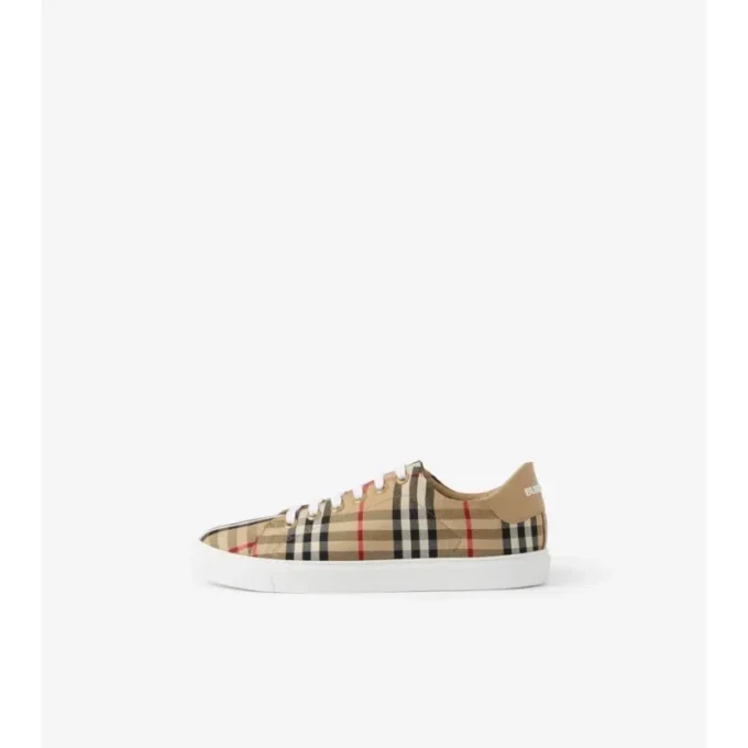 Sneakers con motivo a quadri e pelle