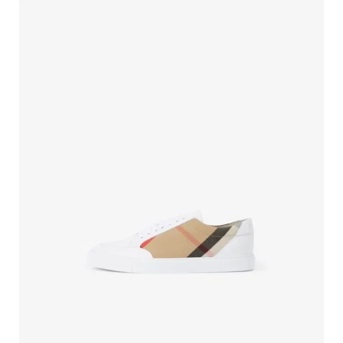 Sneakers con motivo a quadri e pelle