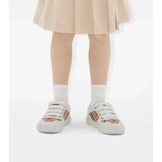 Sneakers in cotone e pelle con motivo a quadri