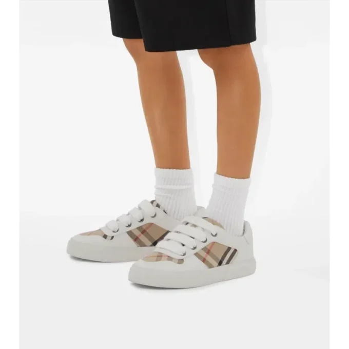 Sneakers in cotone e pelle con motivo a quadri