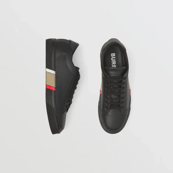 Sneakers in pelle con dettagli a righe